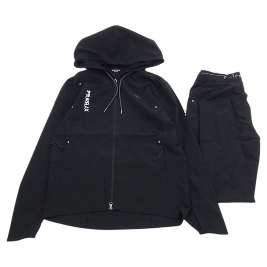 1piu1uguale3 ウノピュウノウグァーレトレ USO-23016 RELAX リラックス 折鶴ロゴ ランニング ジップアップ パーカー パンツ セットアップ ブラック系 JP:L・EU:M【中古】