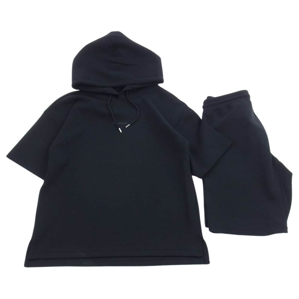 1piu1uguale3 ウノピュウノウグァーレトレ MRT301-PRY103 HOODED T PASCAL JERSEY ロゴ スウェット 半袖 パーカー ハーフパンツ セットアップ ブラック系 IV（4）【中古】