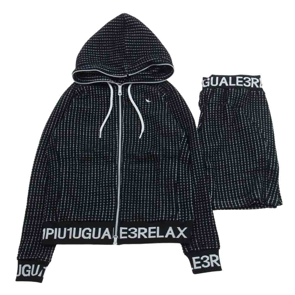 1piu1uguale3 ウノピュウノウグァーレトレ USO-22013 RELAX リラックス ワッフル リブ ロゴ パーカー ハーフ パンツ セットアップ ブラック系 JP:L・EU:M【中古】