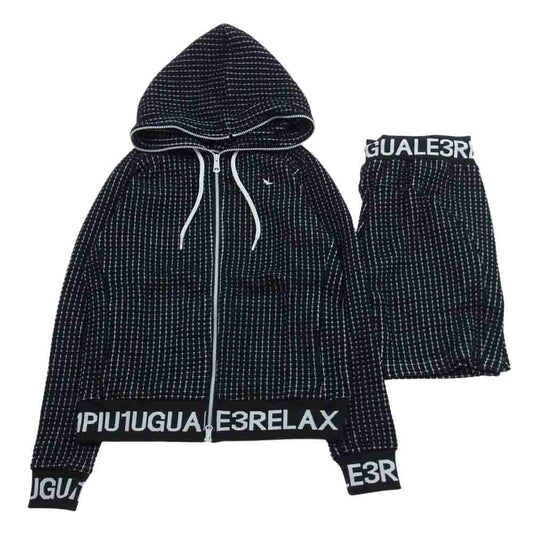 1piu1uguale3 ウノピュウノウグァーレトレ USO-22013 RELAX リラックス ワッフル リブ ロゴ パーカー ハーフ パンツ セットアップ ブラック系 JP:L・EU:M【中古】