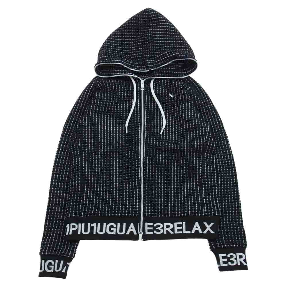 1piu1uguale3 ウノピュウノウグァーレトレ USO-22013 RELAX リラックス ワッフル リブ ロゴ パーカー ハーフ パンツ セットアップ ブラック系 JP:L・EU:M【中古】