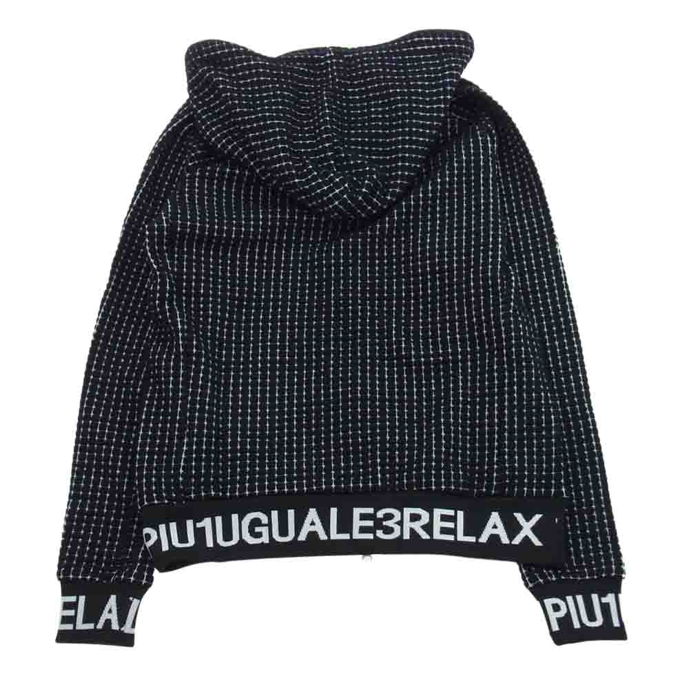 1piu1uguale3 ウノピュウノウグァーレトレ USO-22013 RELAX リラックス ワッフル リブ ロゴ パーカー ハーフ パンツ セットアップ ブラック系 JP:L・EU:M【中古】
