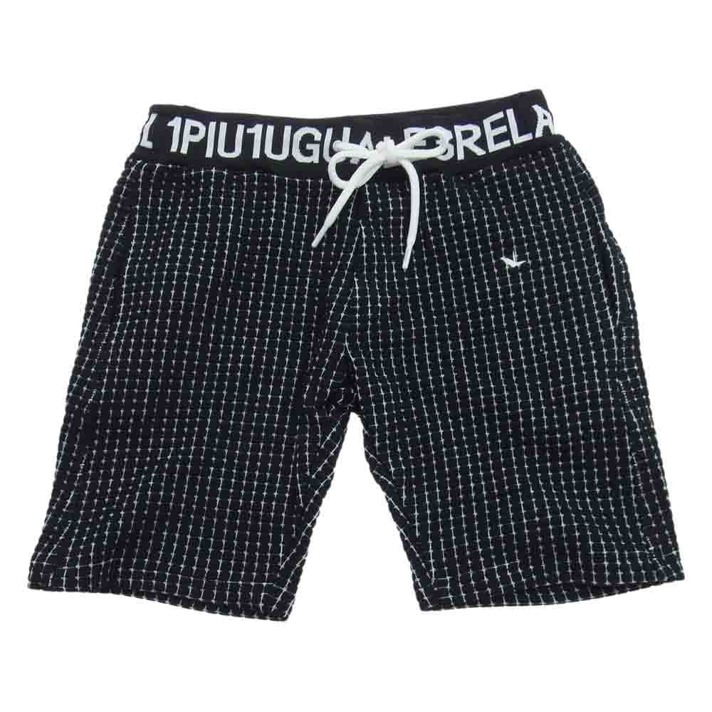 1piu1uguale3 ウノピュウノウグァーレトレ USO-22013 RELAX リラックス ワッフル リブ ロゴ パーカー ハーフ パンツ セットアップ ブラック系 JP:L・EU:M【中古】