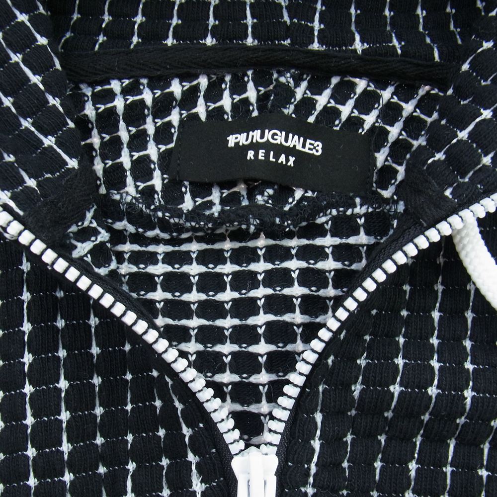 1piu1uguale3 ウノピュウノウグァーレトレ USO-22013 RELAX リラックス ワッフル リブ ロゴ パーカー ハーフ パンツ セットアップ ブラック系 JP:L・EU:M【中古】