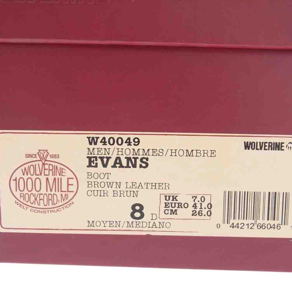 WOLVERINE ウルヴァリン W40049 1000マイルブーツ EVANS ホーウィン クロムエクセル レザー ブラウン系 26cm【美品】【中古】