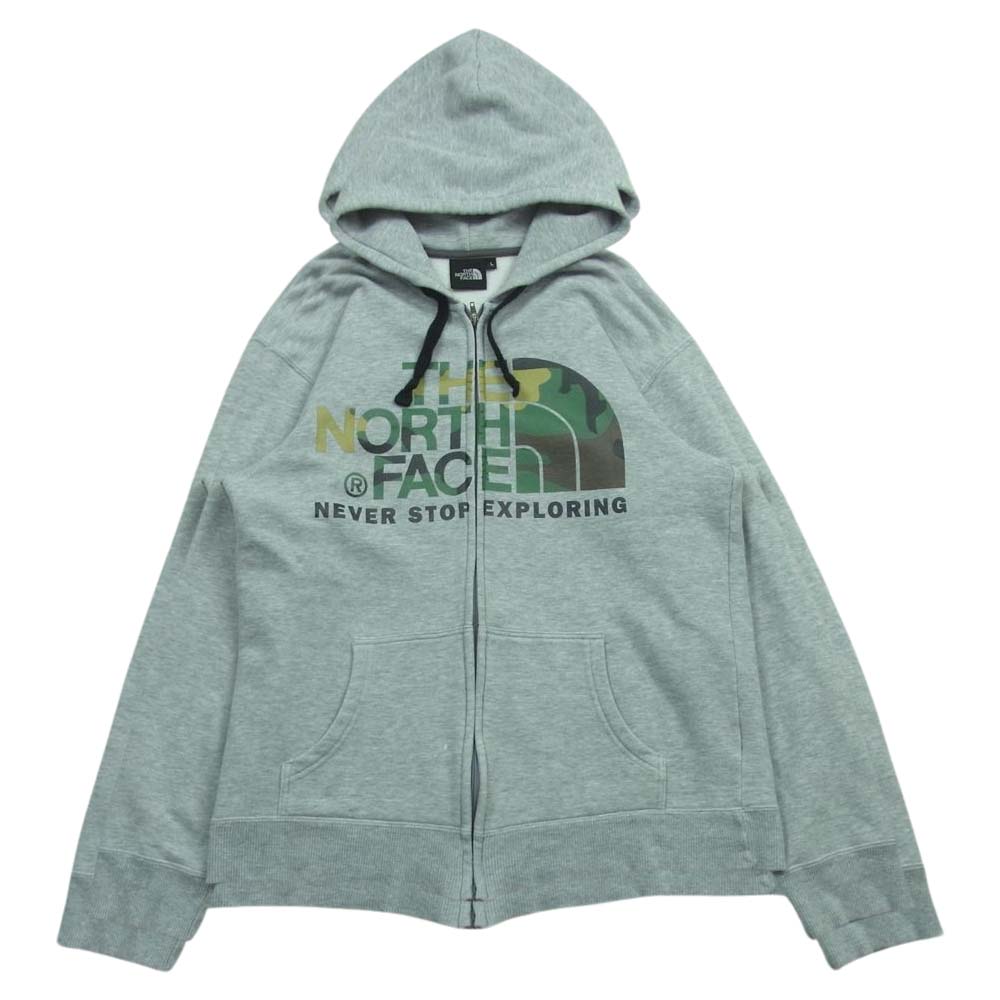 THE NORTH FACE ノースフェイス NT61502X Hooded Sweatshirt Hoodie CAMOUFLAGE LOGO FULLZIP カモフラ ロゴ ジップ パーカー グレー系 L【中古】