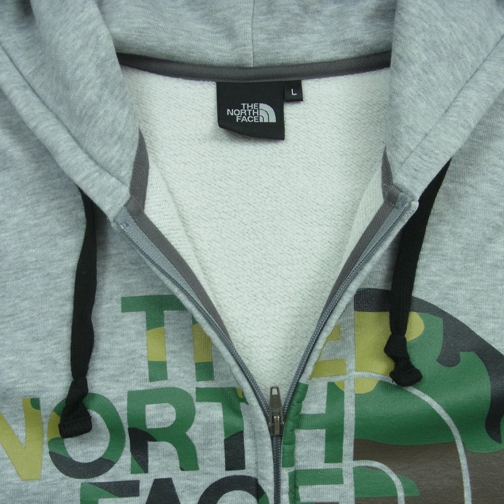 THE NORTH FACE ノースフェイス NT61502X Hooded Sweatshirt Hoodie CAMOUFLAGE LOGO FULLZIP カモフラ ロゴ ジップ パーカー グレー系 L【中古】