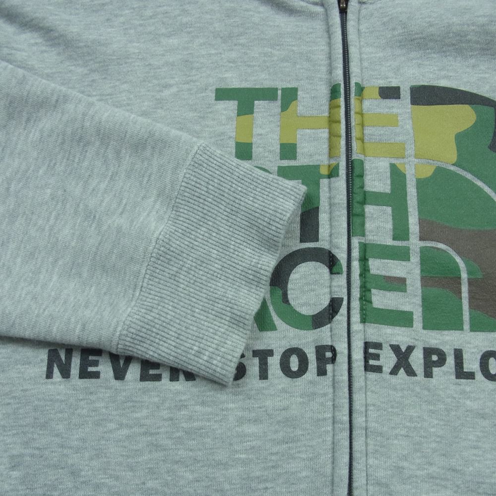 THE NORTH FACE ノースフェイス NT61502X Hooded Sweatshirt Hoodie CAMOUFLAGE LOGO FULLZIP カモフラ ロゴ ジップ パーカー グレー系 L【中古】