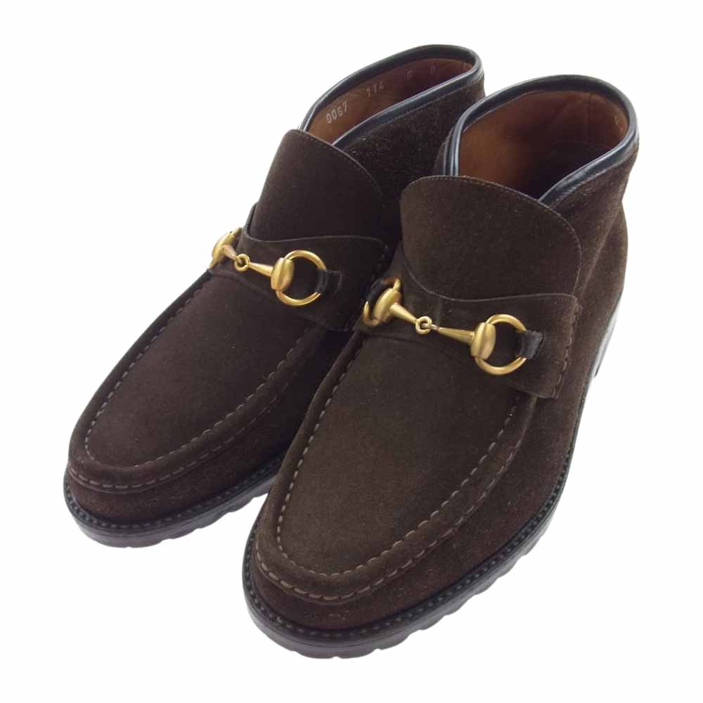 GUCCI グッチ 114 0067 ホースビット スエード レザー チャッカ ブーツ シューズ  ダークブラウン系 6D【中古】