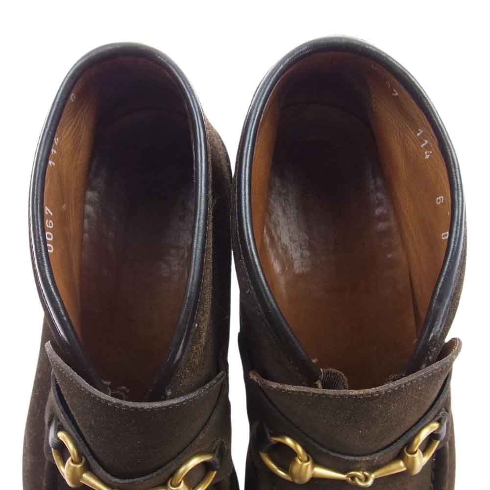 GUCCI グッチ 114 0067 ホースビット スエード レザー チャッカ ブーツ シューズ  ダークブラウン系 6D【中古】