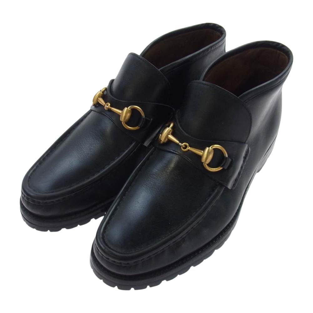 GUCCI グッチ 114 0067 ホースビット レザー チャッカ ブーツ シューズ Vibram Sole ブラック系 39.5【中古】