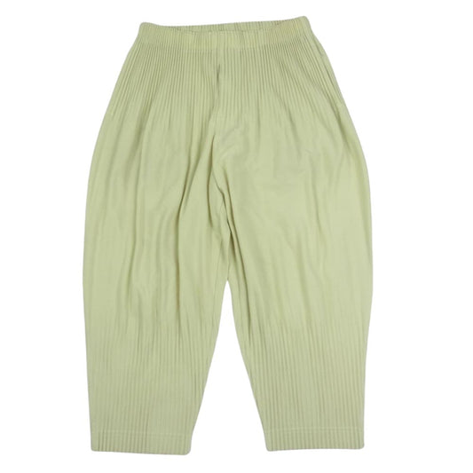 HOMME PLISSE ISSEY MIYAKE オム プリッセ イッセイミヤケ 22AW  HP23JF104  PLEATS TAPED BOTTOMS プリーツ加工 太プリーツ切替 テーパード パンツ  ライムグリーン 2【中古】