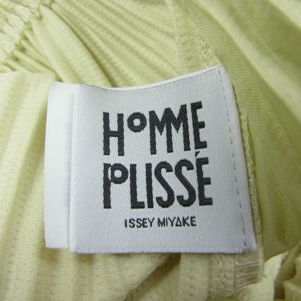 HOMME PLISSE ISSEY MIYAKE オム プリッセ イッセイミヤケ 22AW  HP23JF104  PLEATS TAPED BOTTOMS プリーツ加工 太プリーツ切替 テーパード パンツ  ライムグリーン 2【中古】