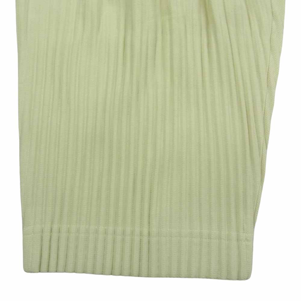 HOMME PLISSE ISSEY MIYAKE オム プリッセ イッセイミヤケ 22AW  HP23JF104  PLEATS TAPED BOTTOMS プリーツ加工 太プリーツ切替 テーパード パンツ  ライムグリーン 2【中古】