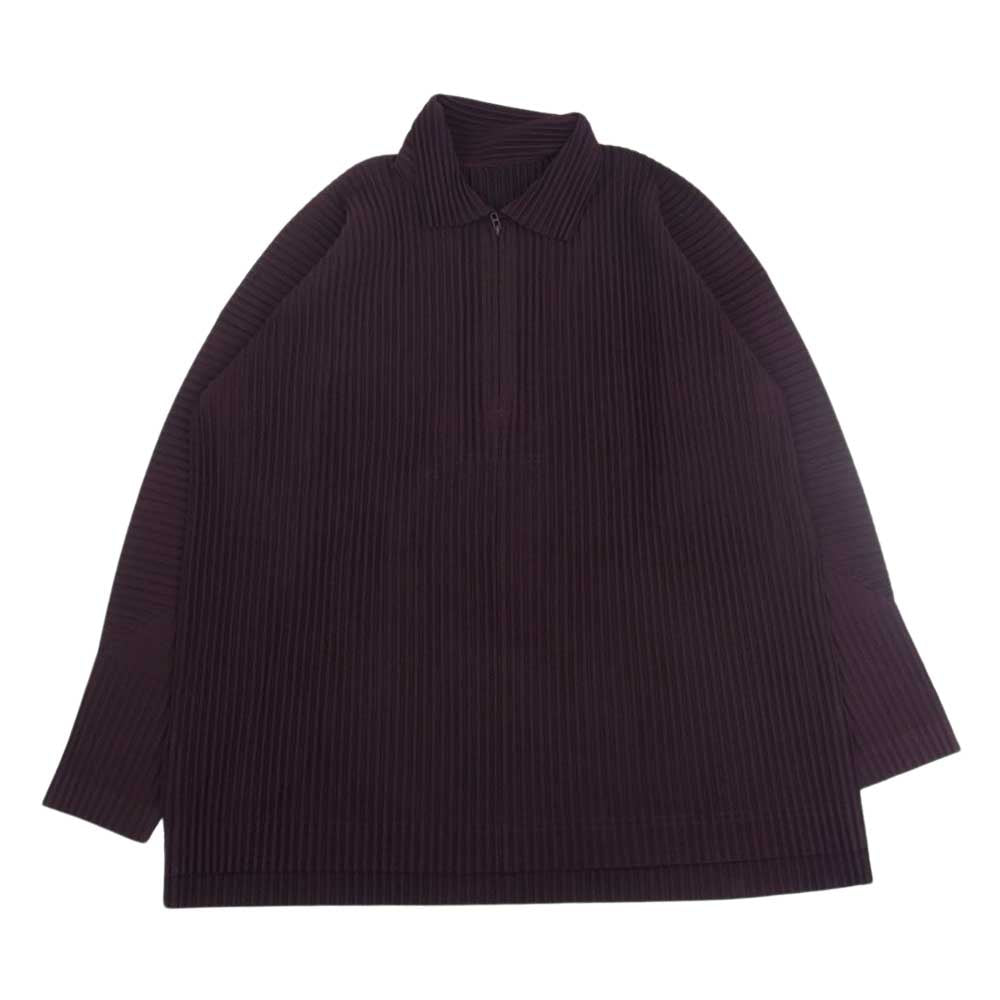 HOMME PLISSE ISSEY MIYAKE オム プリッセ イッセイミヤケ 22AW  HP23JM123  PLEATS HALF ZIP SHIRT プリーツ加工 ハーフジップ 長袖 シャツ プルオーバ―  ボルドー系 2【中古】