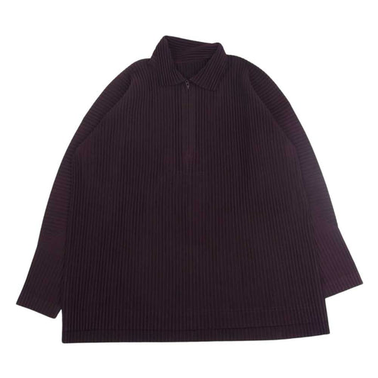 HOMME PLISSE ISSEY MIYAKE オム プリッセ イッセイミヤケ 22AW  HP23JM123  PLEATS HALF ZIP SHIRT プリーツ加工 ハーフジップ 長袖 シャツ プルオーバ―  ボルドー系 2【中古】