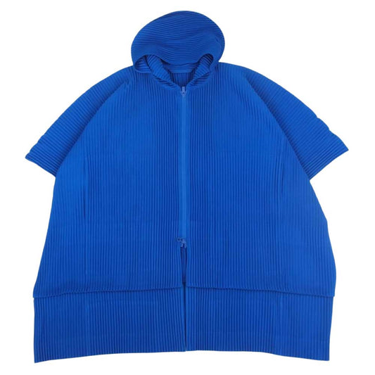 HOMME PLISSE ISSEY MIYAKE オム プリッセ イッセイミヤケ 22AW HP23JL105  PLEATS ZIP UP HOODIE プリーツ加工 ケープ ポンチョ フルジップ ノースリーブ パーカー ブルー系 1【中古】