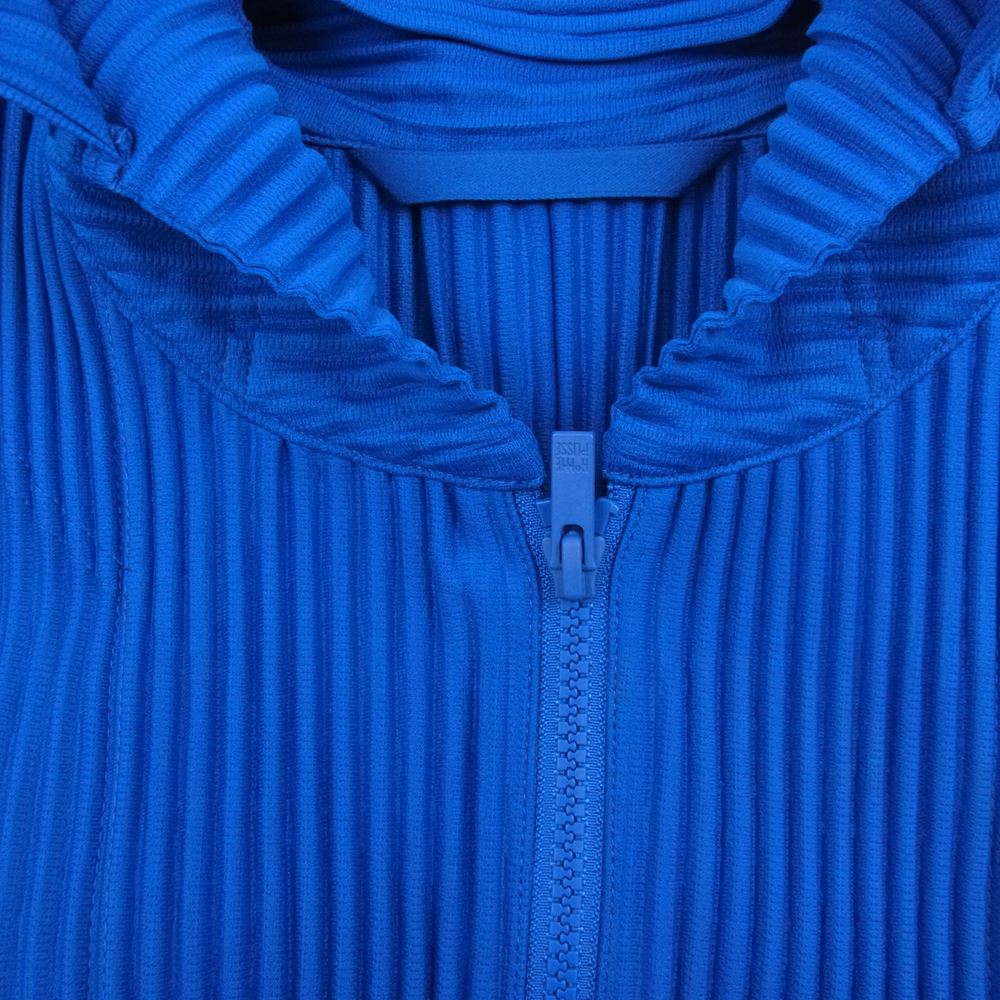 HOMME PLISSE ISSEY MIYAKE オム プリッセ イッセイミヤケ 22AW HP23JL105  PLEATS ZIP UP HOODIE プリーツ加工 ケープ ポンチョ フルジップ ノースリーブ パーカー ブルー系 1【中古】