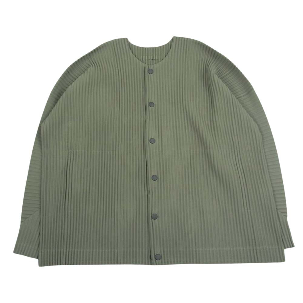 HOMME PLISSE ISSEY MIYAKE オム プリッセ イッセイミヤケ  22AW  HP23JL127 PLEATS CARDIGAN プリーツ加工 スナップボタン ノーカラー カラーレス カーディガン カーキ系 2【中古】