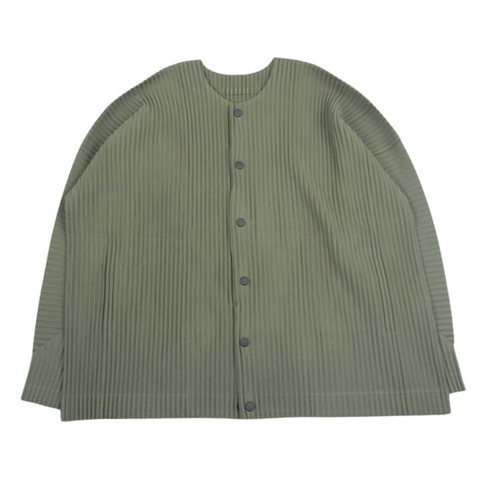 HOMME PLISSE ISSEY MIYAKE オム プリッセ イッセイミヤケ  22AW  HP23JL127 PLEATS CARDIGAN プリーツ加工 スナップボタン ノーカラー カラーレス カーディガン カーキ系 2【中古】