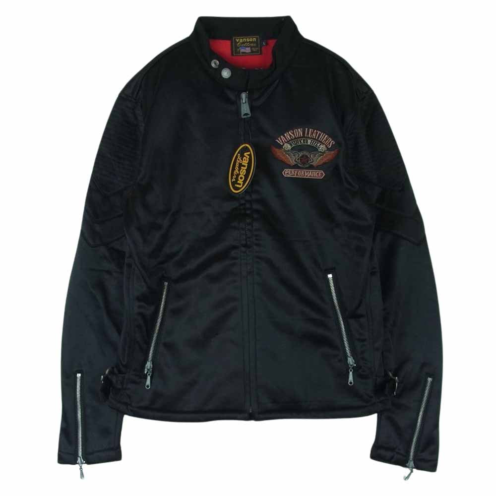 VANSON バンソン NVSZ-504 両面総刺繍 ナイロン ライダース ジャケット 中国製 ブラック系 レッド系 L【美品】【中古】