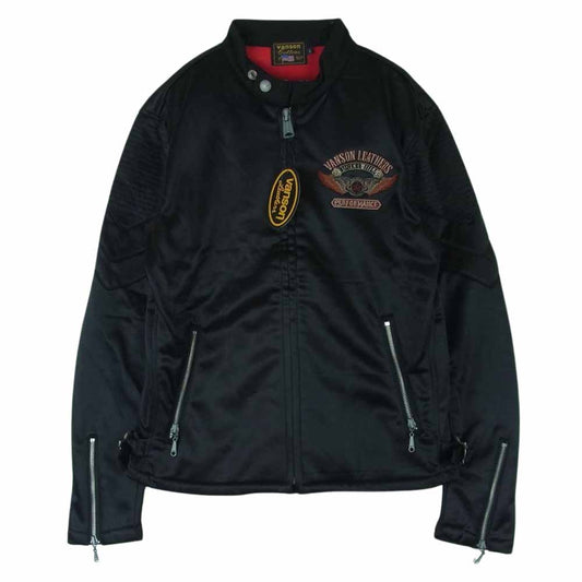 VANSON バンソン NVSZ-504 両面総刺繍 ナイロン ライダース ジャケット 中国製 ブラック系 レッド系 L【美品】【中古】