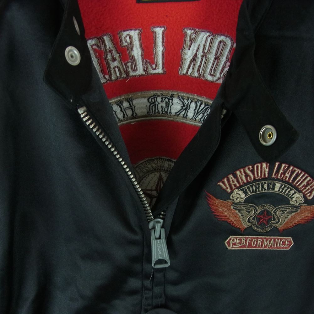 VANSON バンソン NVSZ-504 両面総刺繍 ナイロン ライダース ジャケット 中国製 ブラック系 レッド系 L【美品】【中古】