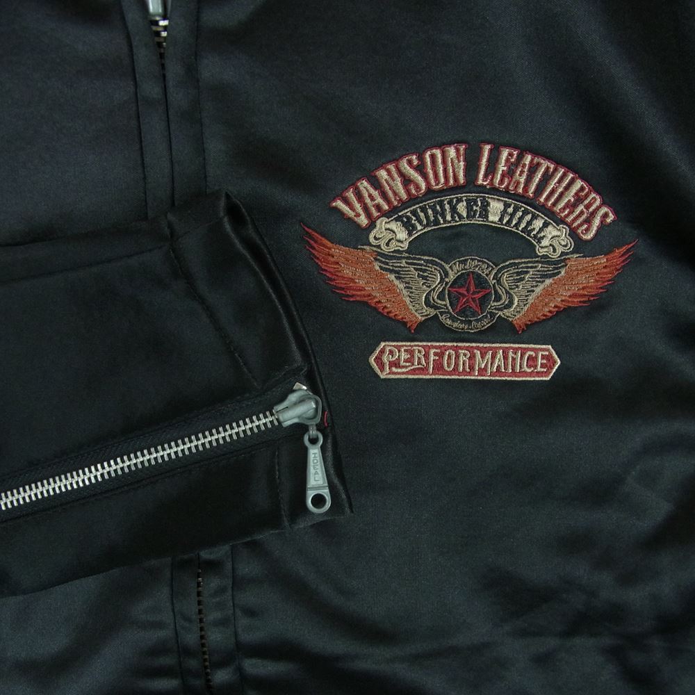 VANSON バンソン NVSZ-504 両面総刺繍 ナイロン ライダース ジャケット 中国製 ブラック系 レッド系 L【美品】【中古】