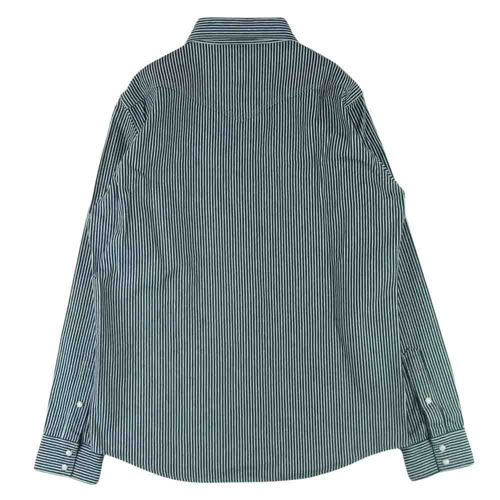 IRON HEART アイアンハート IHSH-07 12oz ヘビーヒッコリー ウエスタン 長袖 シャツ コットン 日本製 ネイビー系 ホワイト系 L【美品】【中古】