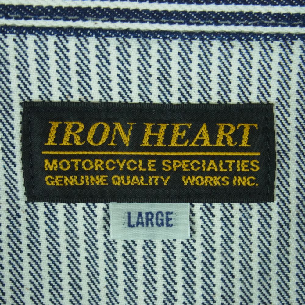 IRON HEART アイアンハート IHSH-07 12oz ヘビーヒッコリー ウエスタン 長袖 シャツ コットン 日本製 ネイビー系 ホワイト系 L【美品】【中古】