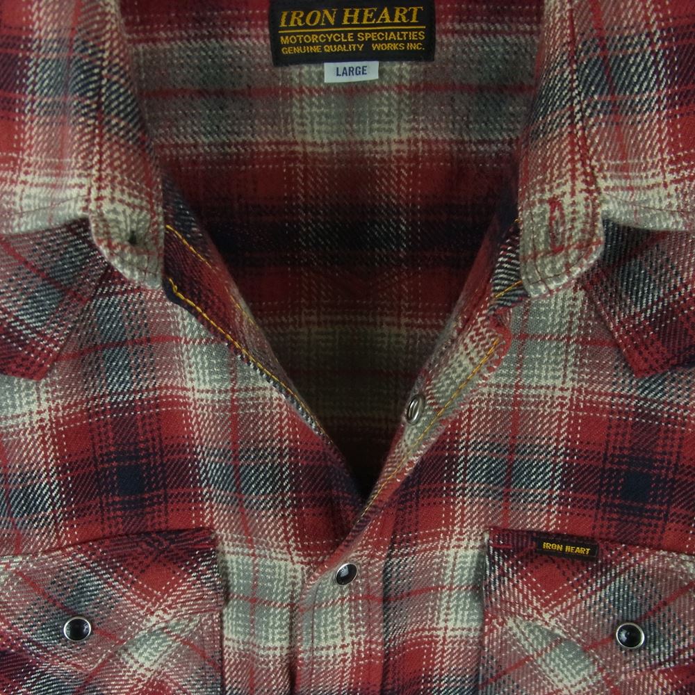 IRON HEART アイアンハート コットン チェック ヘビーネル ウエスタン 長袖 シャツ 日本製 レッド系 L【美品】【中古】