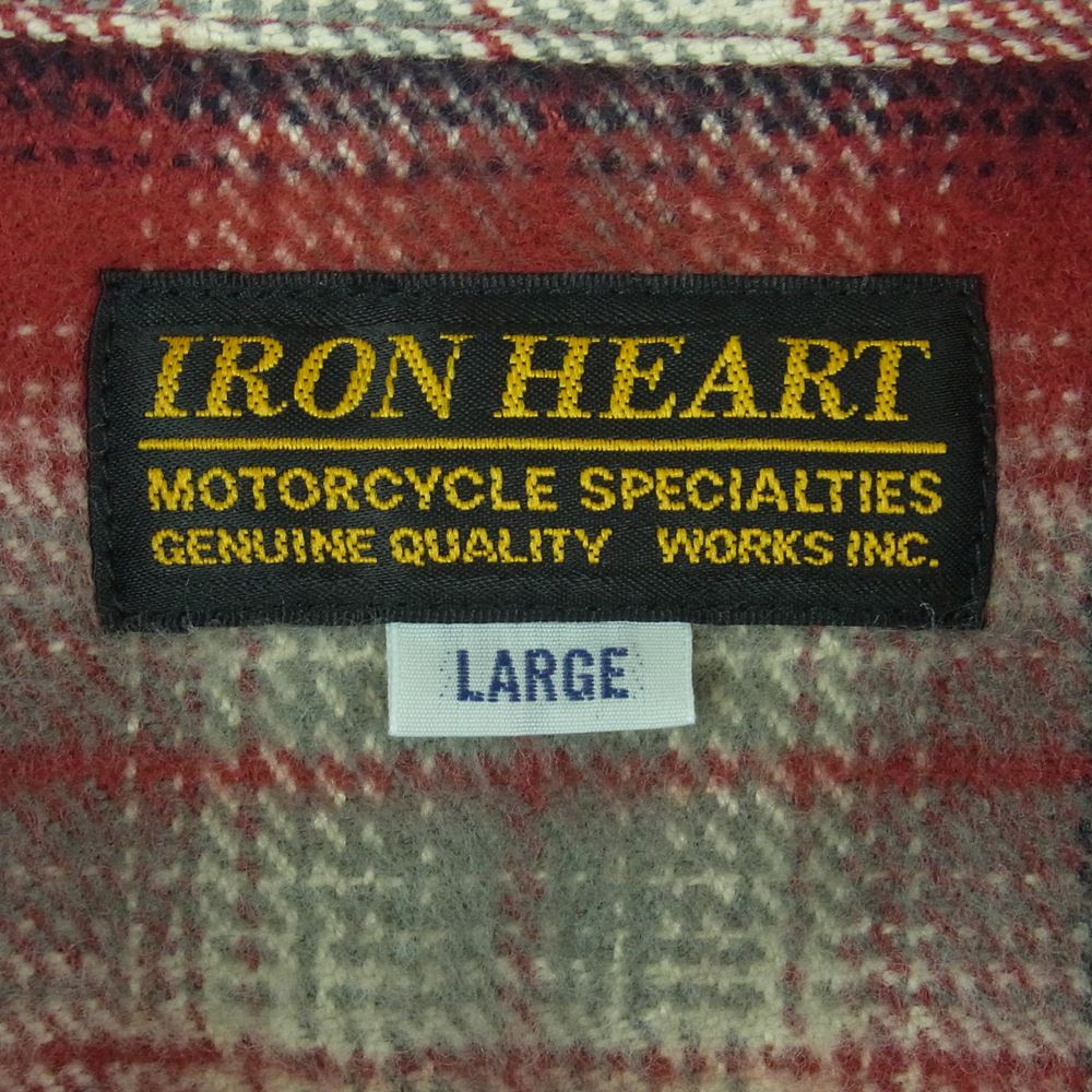 IRON HEART アイアンハート コットン チェック ヘビーネル ウエスタン 長袖 シャツ 日本製 レッド系 L【美品】【中古】