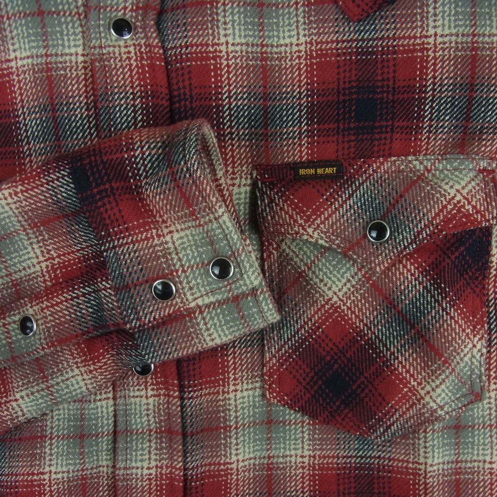 IRON HEART アイアンハート コットン チェック ヘビーネル ウエスタン 長袖 シャツ 日本製 レッド系 L【美品】【中古】