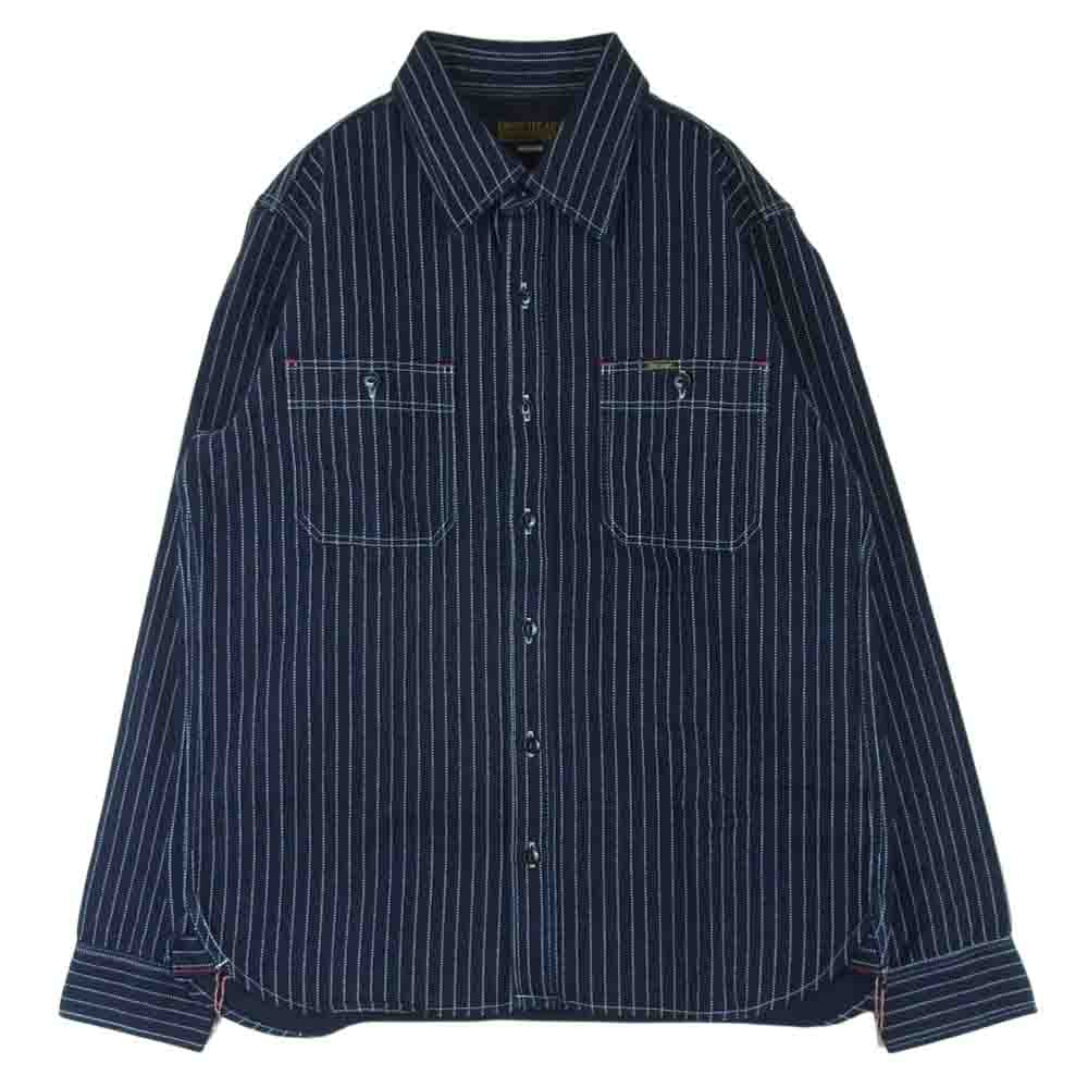 IRON HEART アイアンハート IHSH-266 12oz Wabash Work Shirt ウォバッシュ ワーク 長袖 シャツ ネイビー系 L【美品】【中古】