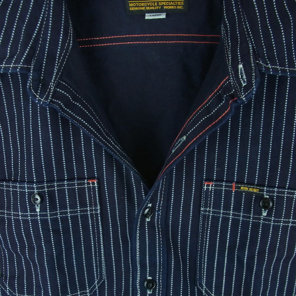 IRON HEART アイアンハート IHSH-266 12oz Wabash Work Shirt ウォバッシュ ワーク 長袖 シャツ ネイビー系 L【美品】【中古】