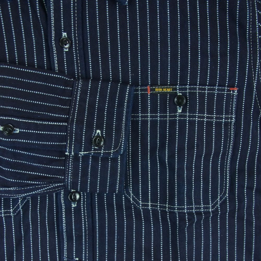 IRON HEART アイアンハート IHSH-266 12oz Wabash Work Shirt ウォバッシュ ワーク 長袖 シャツ ネイビー系 L【美品】【中古】