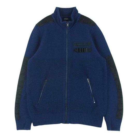 DIESEL ディーゼル ワッペン付 ジップ コマンド ニット ウール コットン 中国製 ネイビー系 M【中古】