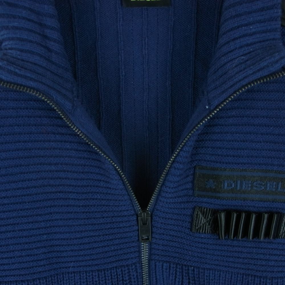 DIESEL ディーゼル ワッペン付 ジップ コマンド ニット ウール コットン 中国製 ネイビー系 M【中古】