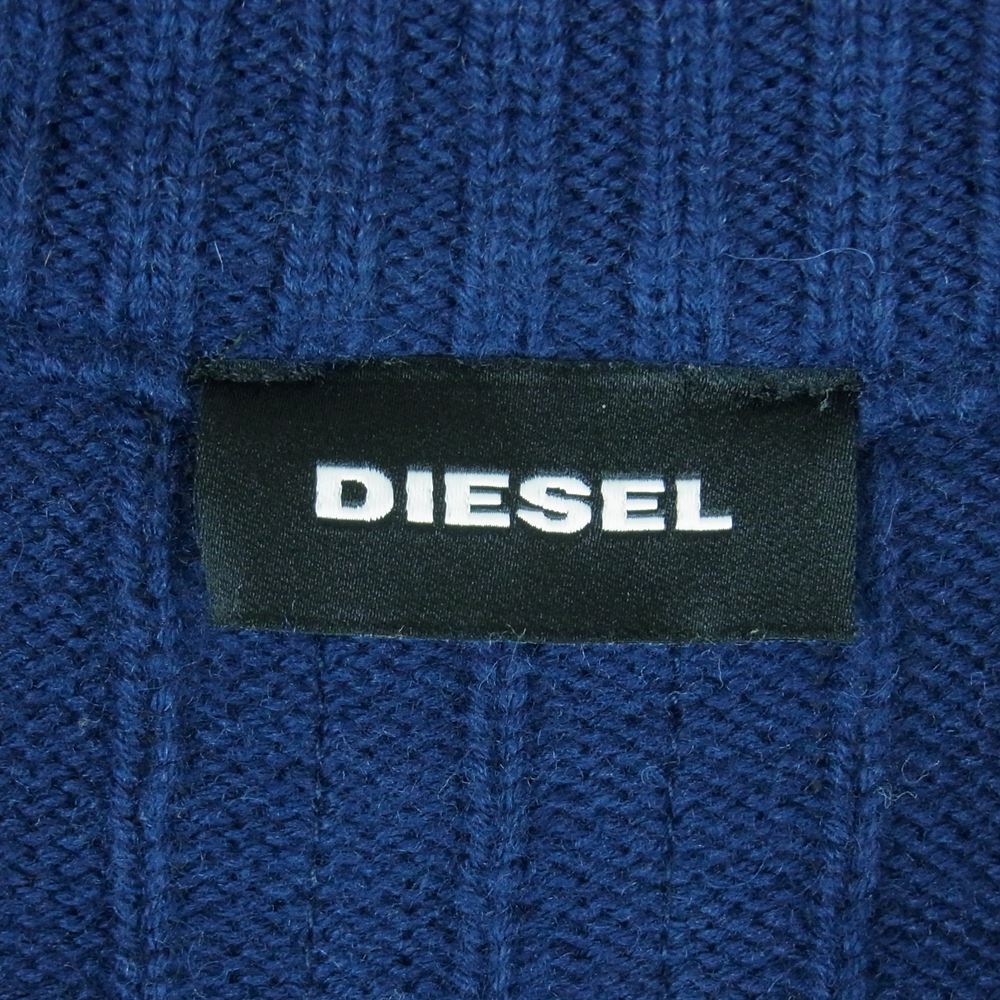 DIESEL ディーゼル ワッペン付 ジップ コマンド ニット ウール コットン 中国製 ネイビー系 M【中古】