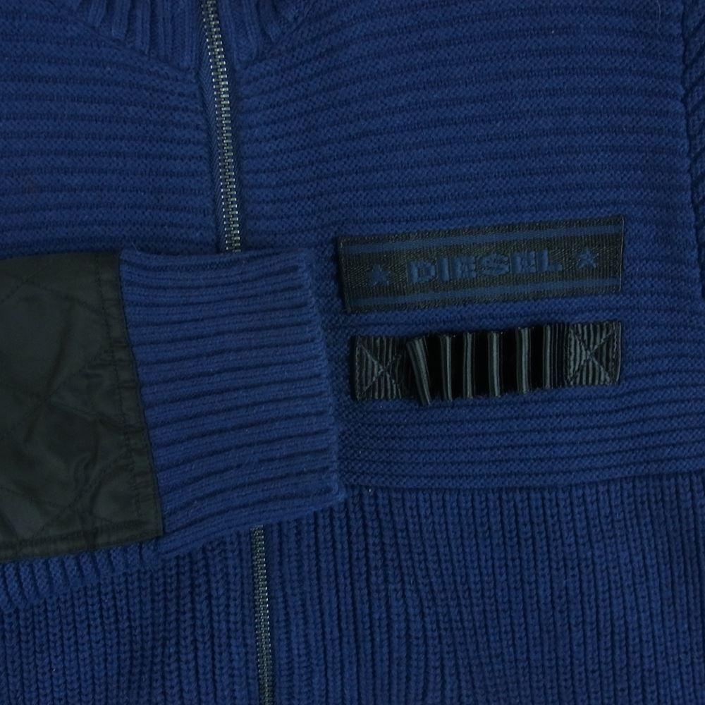 DIESEL ディーゼル ワッペン付 ジップ コマンド ニット ウール コットン 中国製 ネイビー系 M【中古】