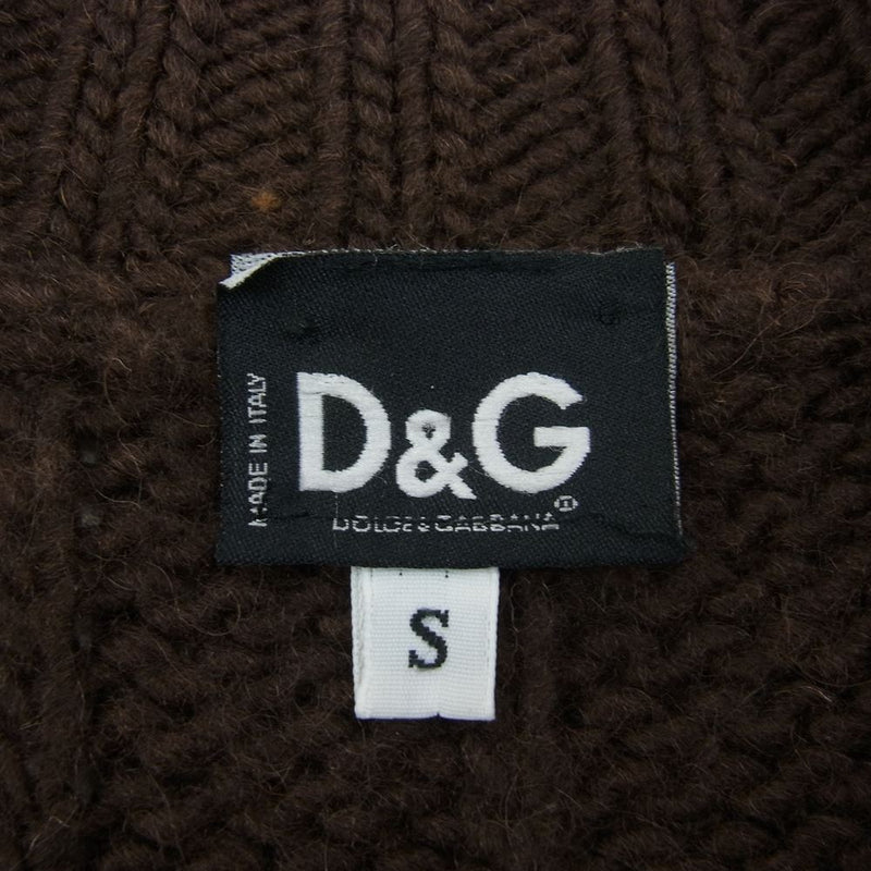 D&G ディーアンドジー レザー パッチ付 ジップ ニット ブラウン系 S【中古】