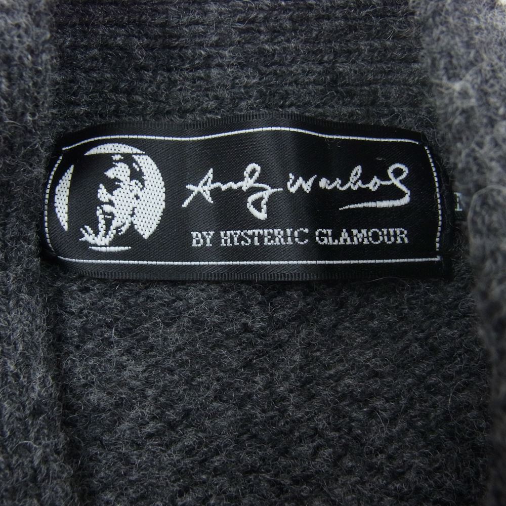 HYSTERIC GLAMOUR ヒステリックグラマー 7ND-0042 × ANDY WARHOL アンディ・ウォーホル aワッペン ウール カーディガン  グレー系 M【中古】