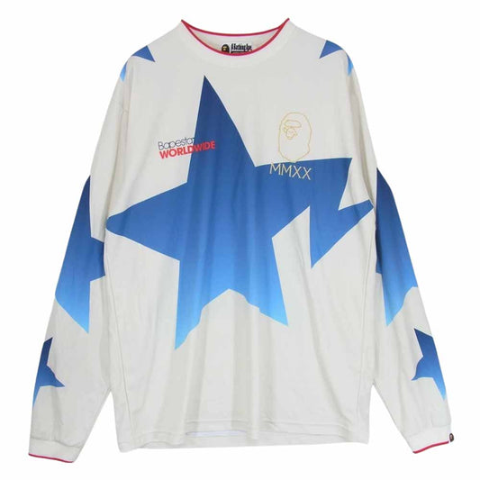 A BATHING APE アベイシングエイプ 001LTG301018X BAPE STA L/S TEE ベイプスタ ロングスリーブ ロンT 長袖 Tシャツ ジャージ ホワイト系 L【中古】