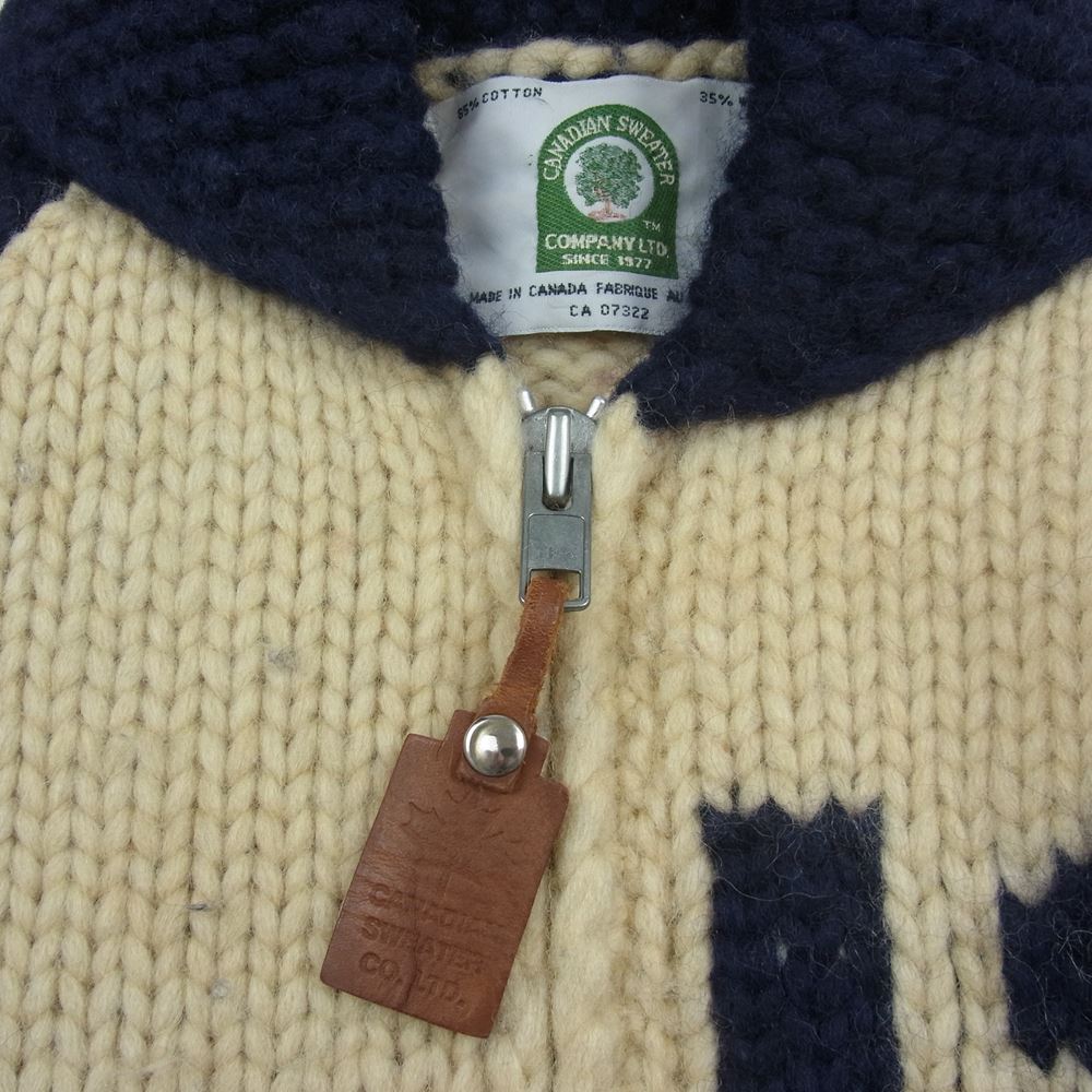 カナディアンセーター ナンバリング12 カウチンニット セーター フルジップ ジャケット カーディガン オフホワイト系【中古】