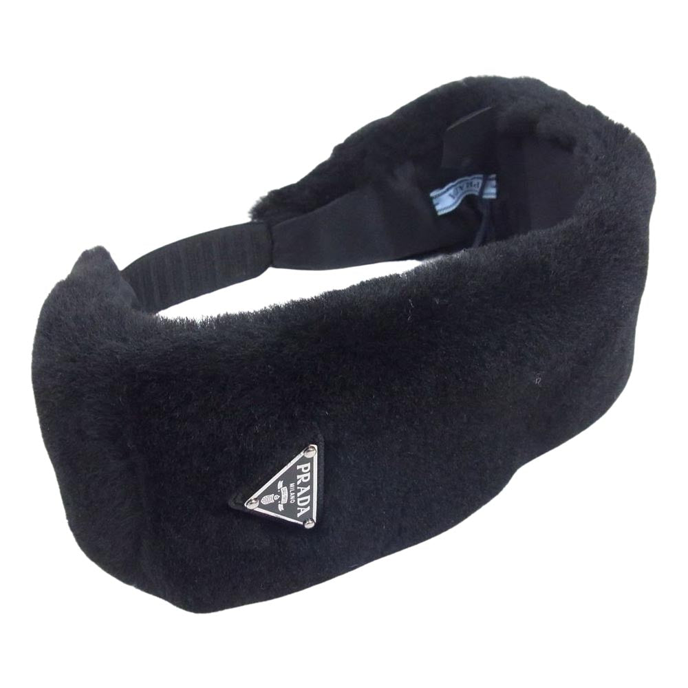 PRADA プラダ 1IH031 ファー へアバンド カチューシャ ブラック系【極上美品】【中古】