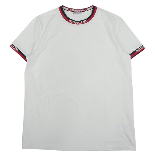 MONCLER モンクレール 19SS  E10918000700 MAGLIA T-SHIRT ジャガード リブ ストレッチコットン モックネック Tシャツ   ホワイト系 L【美品】【中古】