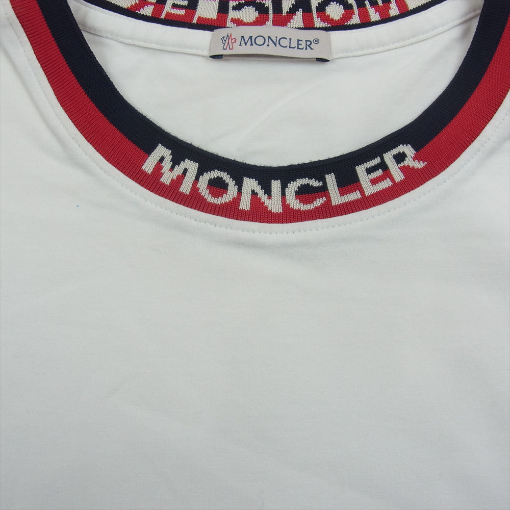 MONCLER モンクレール 19SS  E10918000700 MAGLIA T-SHIRT ジャガード リブ ストレッチコットン モックネック Tシャツ   ホワイト系 L【美品】【中古】