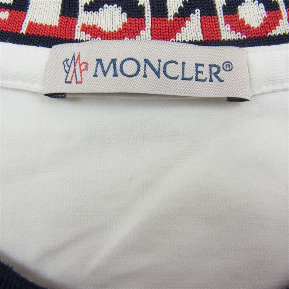 MONCLER モンクレール 19SS  E10918000700 MAGLIA T-SHIRT ジャガード リブ ストレッチコットン モックネック Tシャツ   ホワイト系 L【美品】【中古】