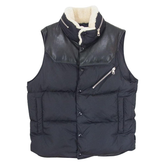 MONCLER モンクレール B20914389115 AVORD GILET アヴォード ジレ レザー切替 ダウン ベスト ブラック系 2【美品】【中古】