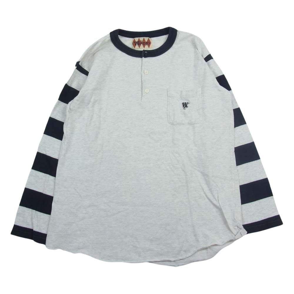 WEIRDO ウィアード WRD-14-SS-32 ヘンリーネック 袖ストライプ 長袖 Tシャツ グレー系 ダークネイビー系 M【中古】
